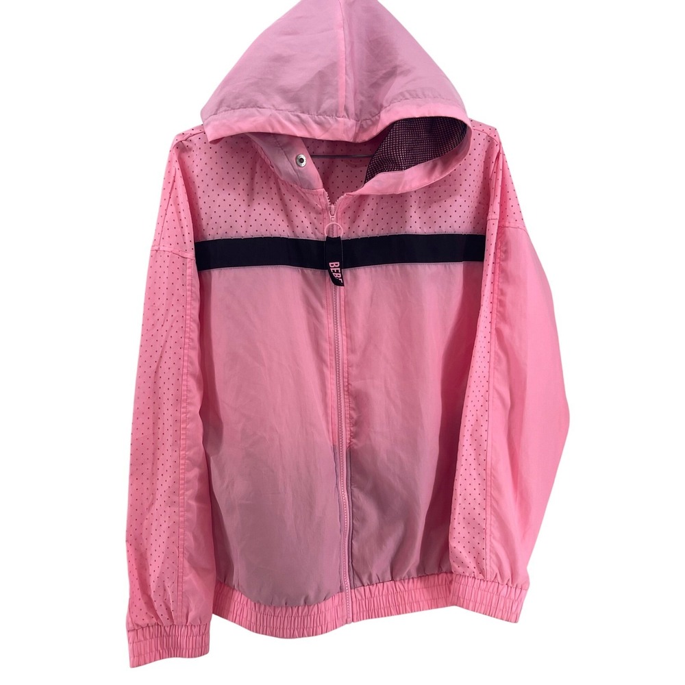 Bebe Sport Pink Perforated Hooded Windbreaker Jacket Size‎ M